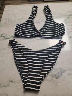 No Boundaries Black and White Striped Swim Set